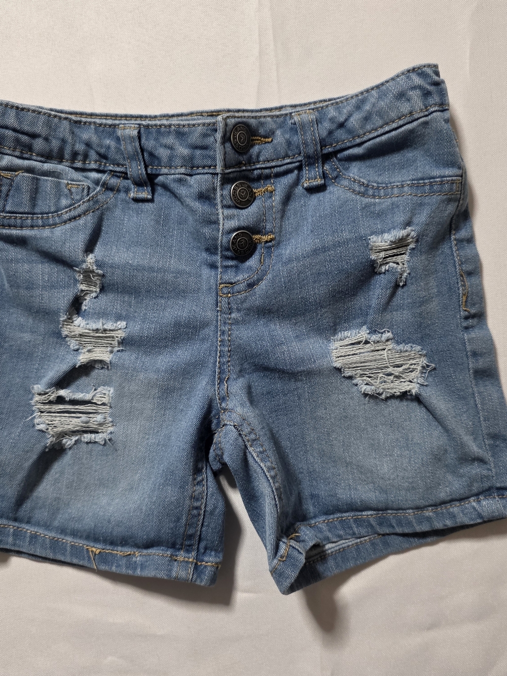 Vigoss "The Chelsea" Distressed Triple-Button Denim Shorts